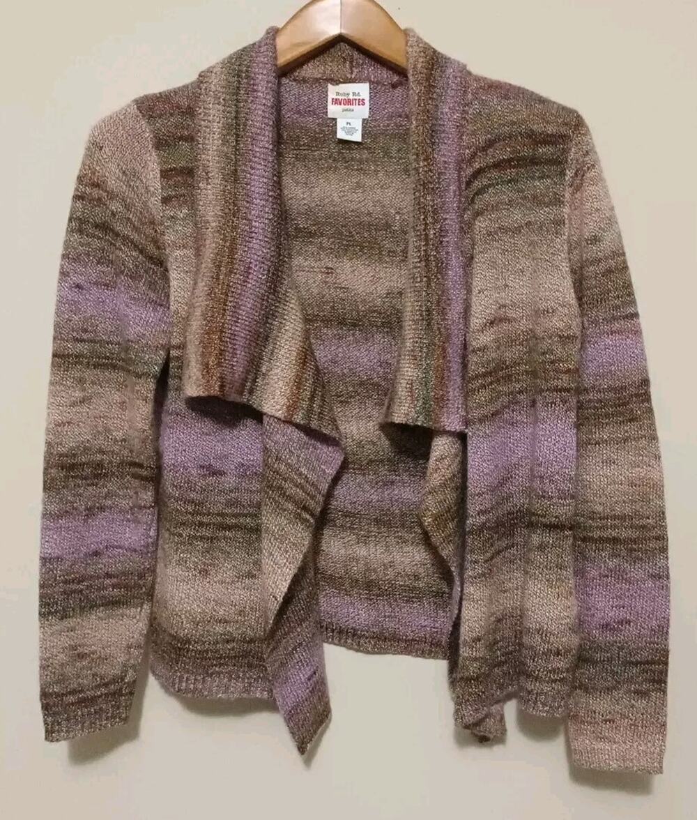 VTG Ruby Rd Open Front Cardigan Sweater Multi Color sz Petite Large